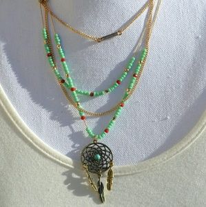 << Mint Bead Dreamcatcher Feather Necklace Set >> << Mint Bead Dreamcatcher Feather Necklace Set >>