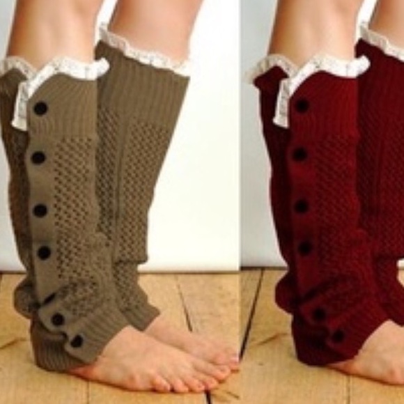 Knit Lace Top Leg Warmers 2 Pair - Picture 4 of 4