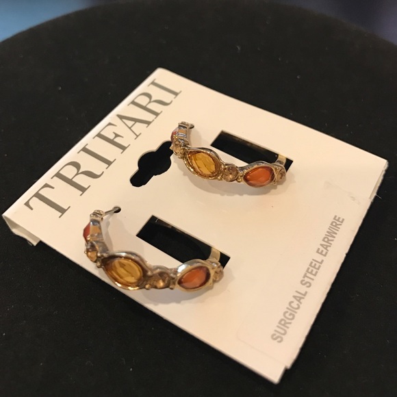 Gold Hoop Faux Crystal Earrings