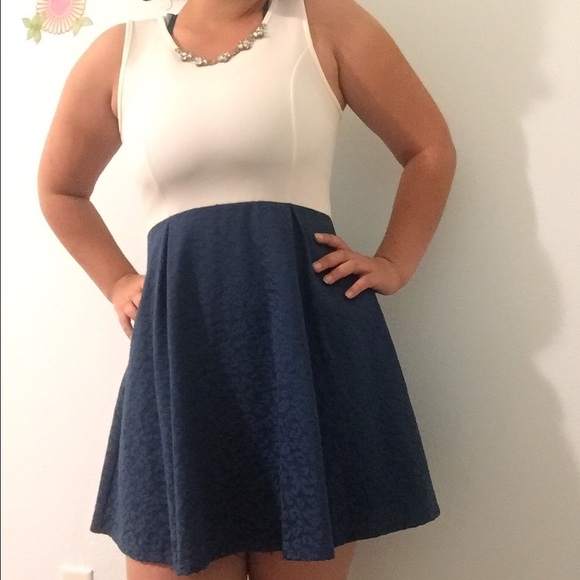 Blue and white dress with "necklace" chest