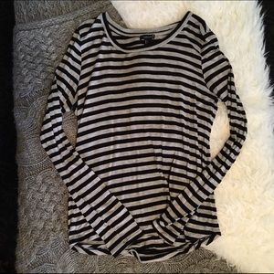 Forever 21 Grey & Black Striped Long Sleeve Shirt