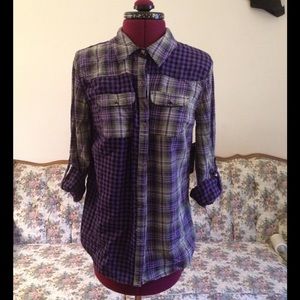 I Heart Ronson Button Down Plaid Purple Shirt NWT