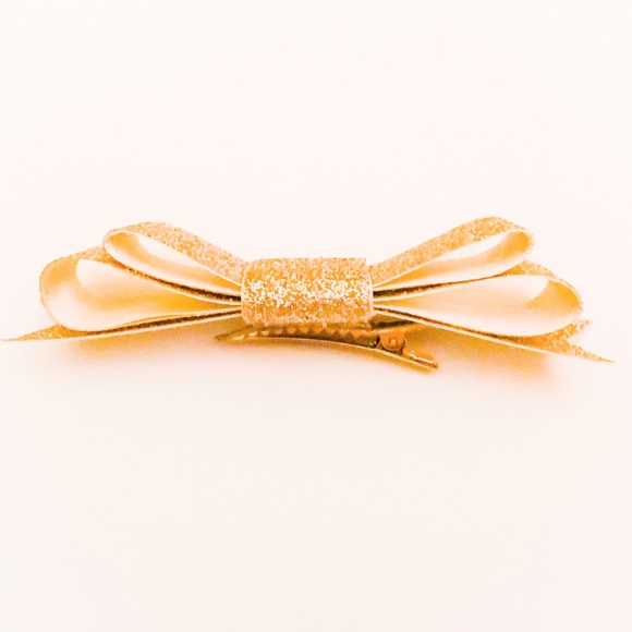 Sparkly Champagne Gold Bow Hair Pin - Picture 3 of 4