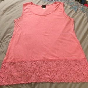 Pink Lace Bottom Tank