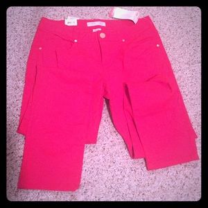 Bright red skinny jeans