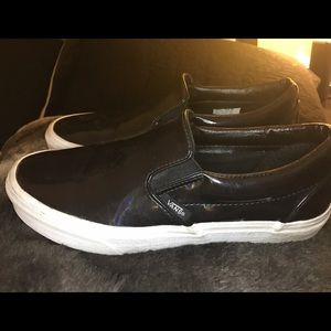 Vans slip on black patented leather