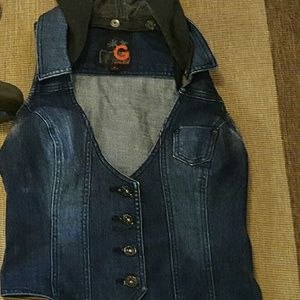 Hooded denim crop vest
