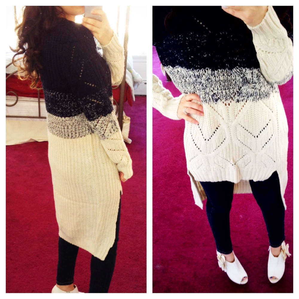 Navy Cream High Low Knit Sweater - Picture 4 of 4