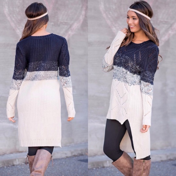 ❣️SAL-FIRM❣️ High Low Navy Tunic Sweater Longline - Picture 3 of 3