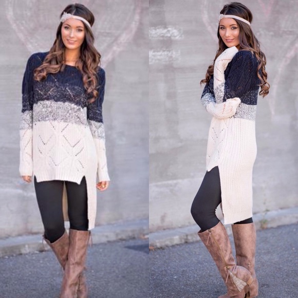 ❣️SAL-FIRM❣️ High Low Navy Tunic Sweater Longline - Picture 2 of 3