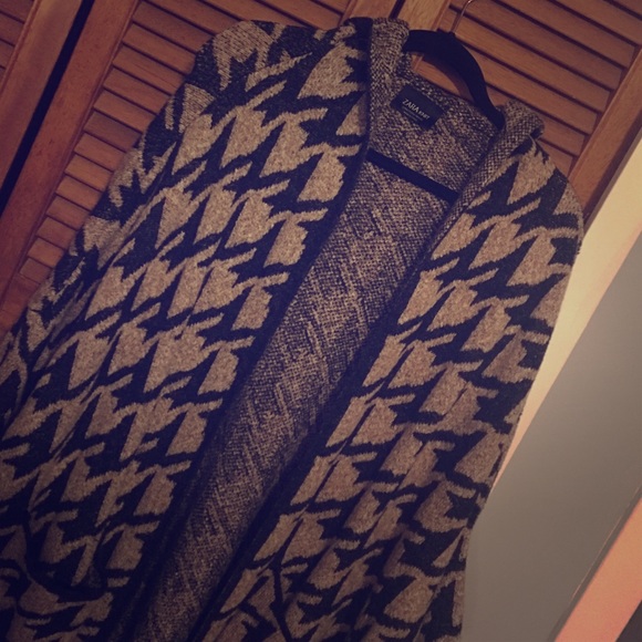 Zara Knit Herringbone Coat with Hood
