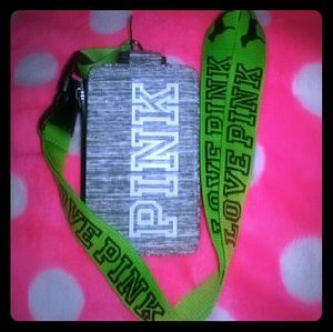 Vs pink gray marl card holder lime green lanyard