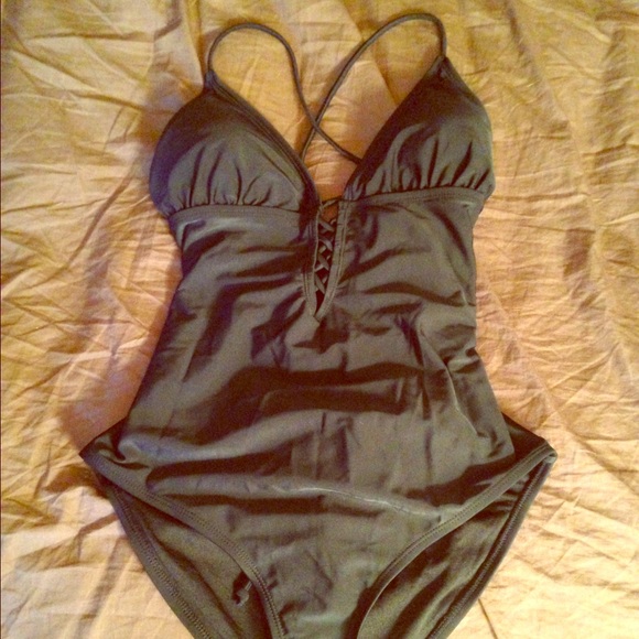 Black one piece tie-front swimsuit