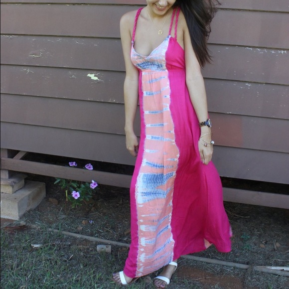 Rosy pink tie dye maxi dress medium