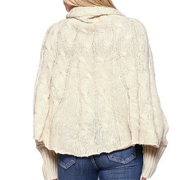 Oversized Cable Knit Cowl-Neck Poncho Sweater - Picture 2 of 5