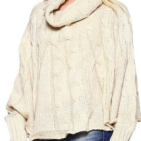 Oversized Cable Knit Cowl-Neck Poncho Sweater - Picture 3 of 5
