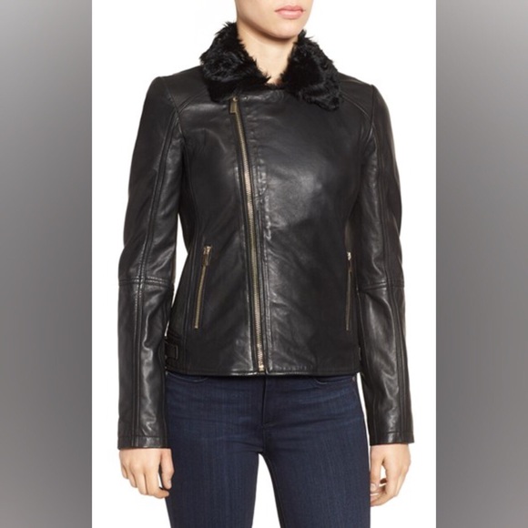 Badgley Mischka Leather/Shearling Moto Jacket