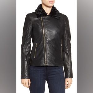 Badgley Mischka Leather/Shearling Moto Jacket