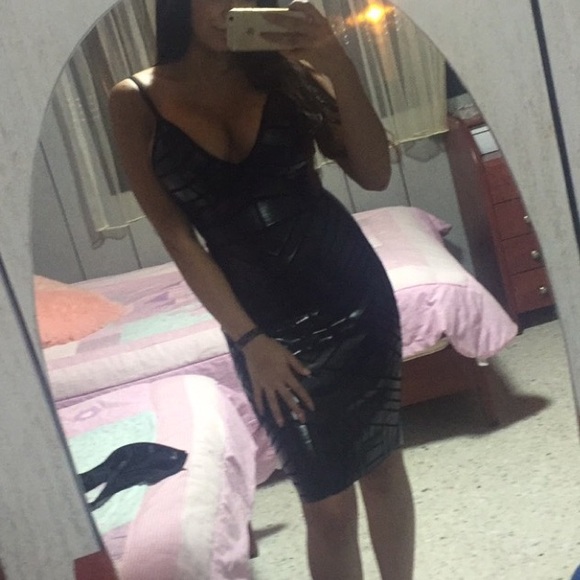 Sexy black leather dress