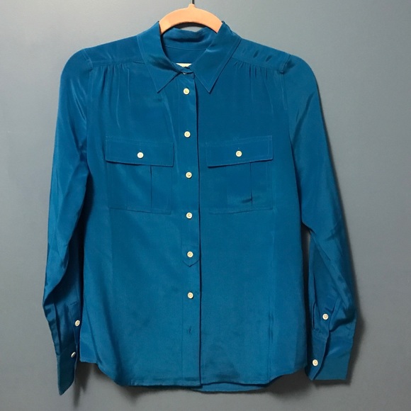 J. Crew silk button down in blue.  Never worn.