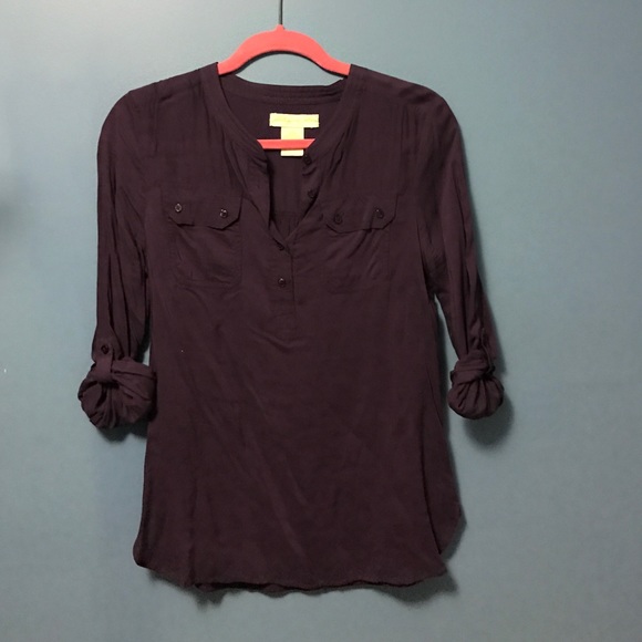 Dark plum camping shirt. Half button up.