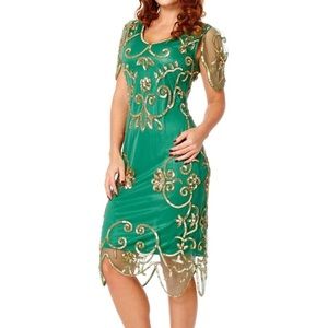 Emerald Green & Gold 1920s style dress