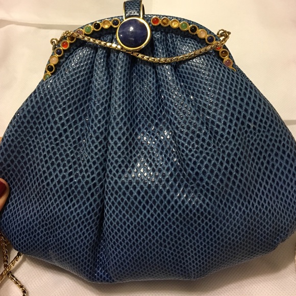 Blue Leather Judith Leiber mini purse