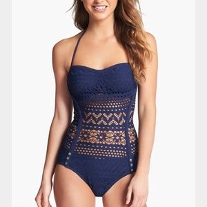 Crochet Overlay One-Piece Swimsuit