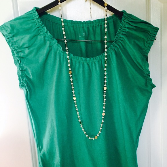 LOFT Green Ruffled Sleeve Tee