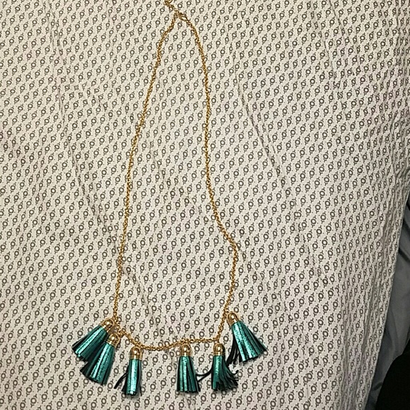 Metallic Blue Tassel Long Necklace - Picture 3 of 4