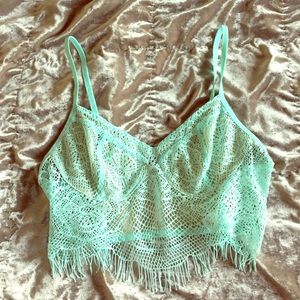 Mint green lined fringe bralette