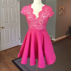 Lace Detail Pink Fit and Flare Dress