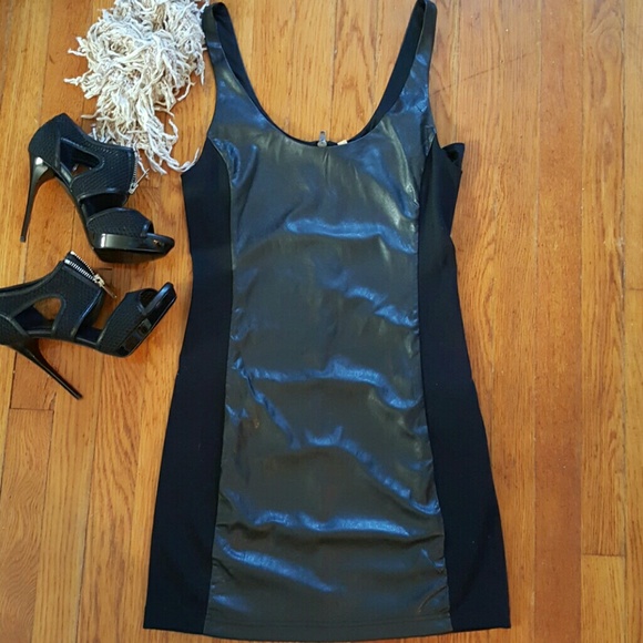 Free people black faux leather cocktail dress