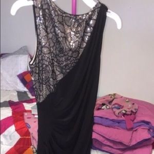 Floor length black prom styled dress with slit