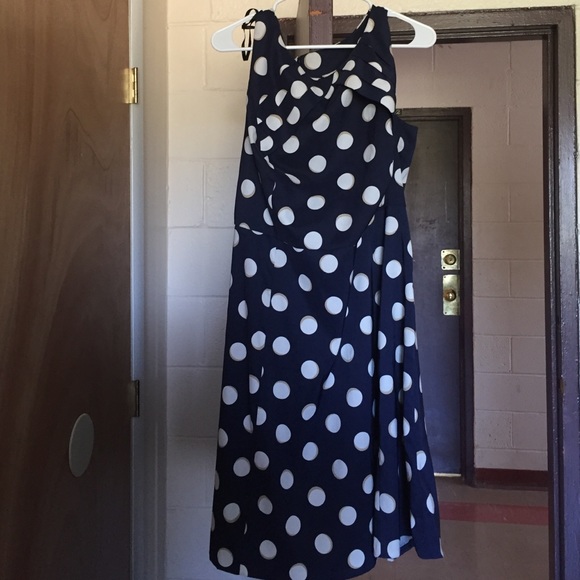 Plus size navy blue dress with polka dots