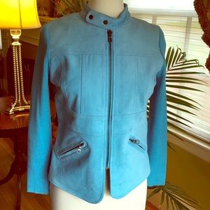 Blue suede & sweater jacket by One Girl Who