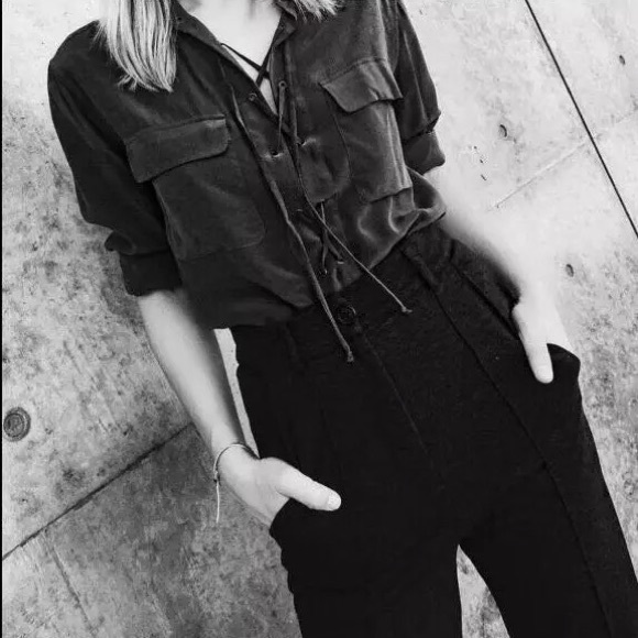 equipment lace up silk shirt blouse black