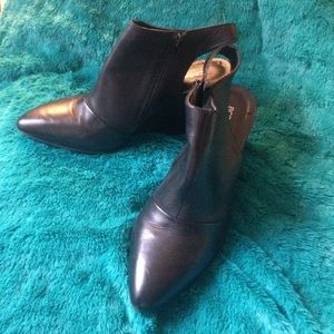 BCBGeneration Black Leather slingback wedges