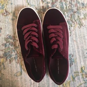 Burgundy velvet sneakers