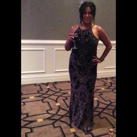 Velvet shimmer gold & black cocktail gown. Worn 1