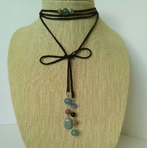 Blue agate in black cord