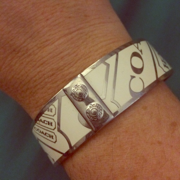 Coach White & Silver Wide Bangle Bracelet
