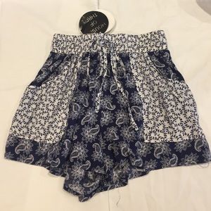 Blue and White Floral Flowy Shorts