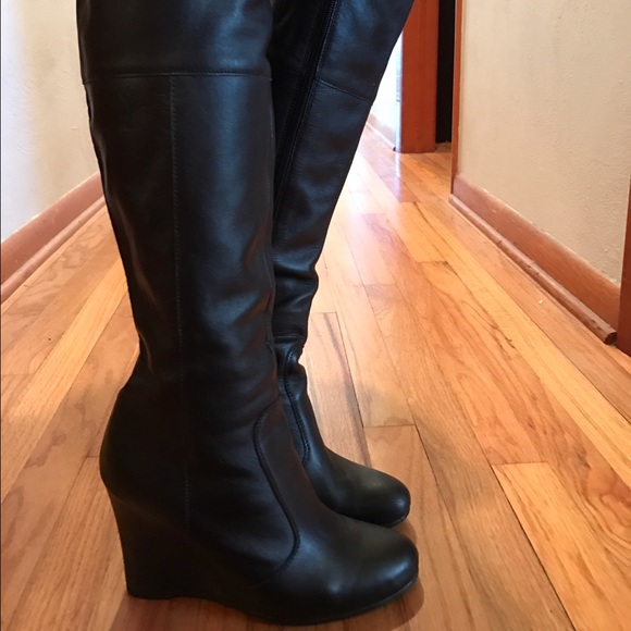 Fitswell Black Leather Wedge Boots