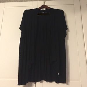Black short sleeved open front shirt