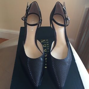 Ralph Lauren Sophie Black Snake/Patent Pumps