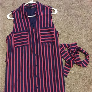 Express Portofino navy and pink stripped dress