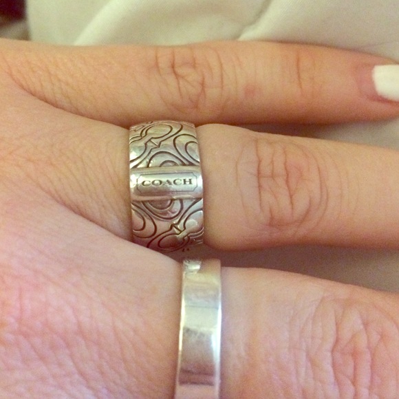 Coach Silver Wide Band Signature C Ring .925
