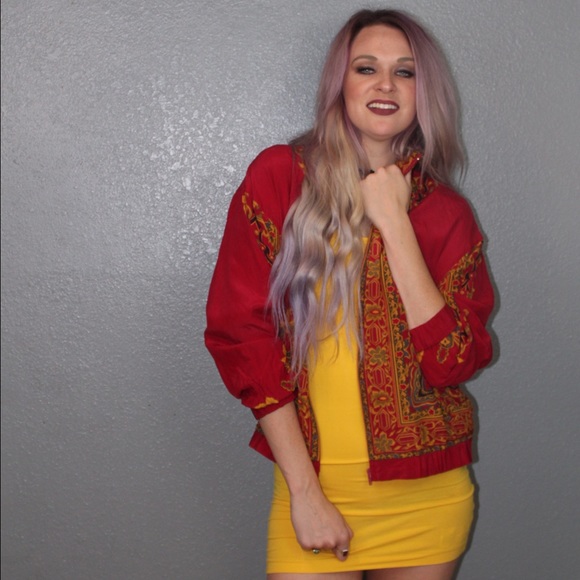 Red silk vintage bomber jacket - Picture 4 of 4