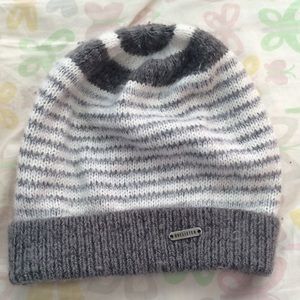 White and Grey Striped Hollister Beanie